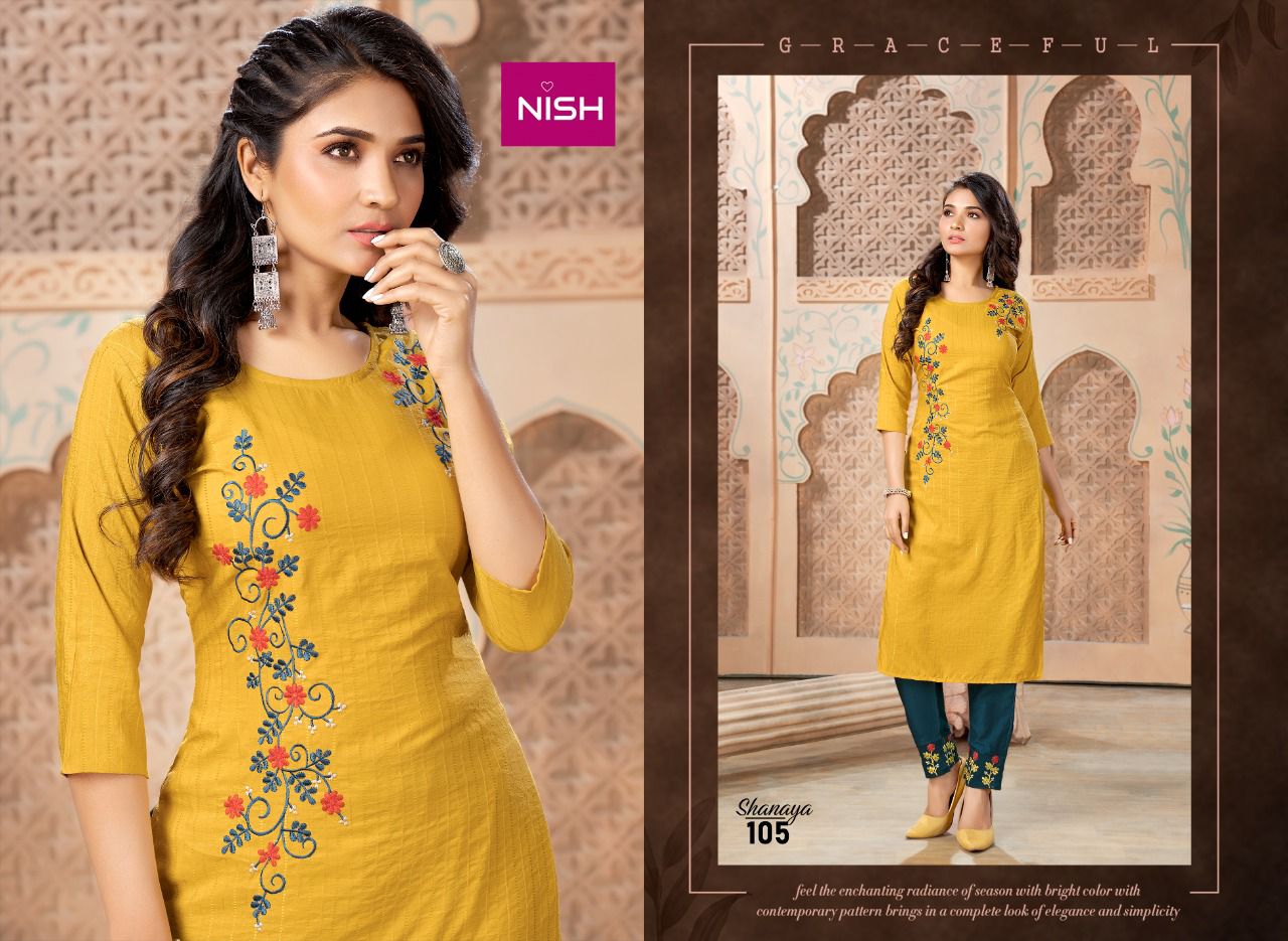 Nish Shanaya New Ethnic Wear Chinon Kurti With Pant Collection